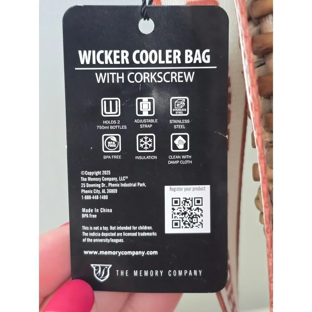 Texas Longhorns Wicker Cooler Bag With Corkscrew NWT Insulated Picnic Tailgate